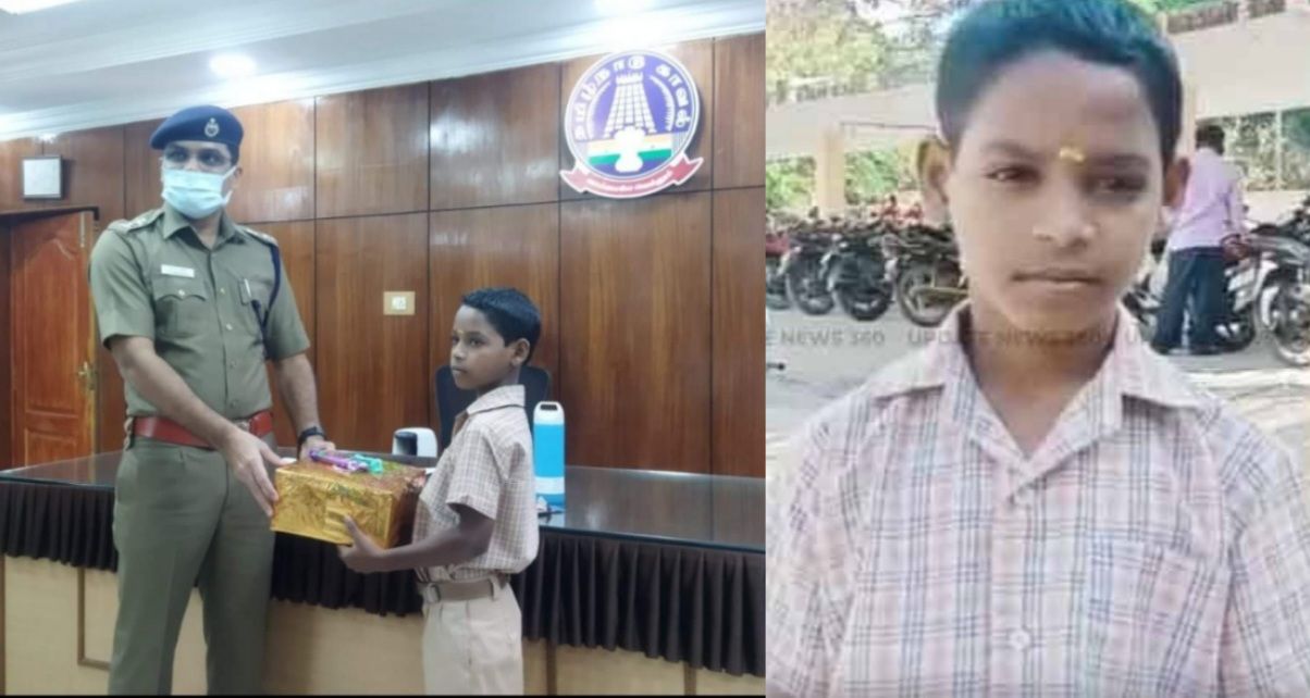 Student Jeeva handed over the bag